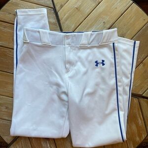 Under Armour Kids White Pants with Royal Blue Trim, size large